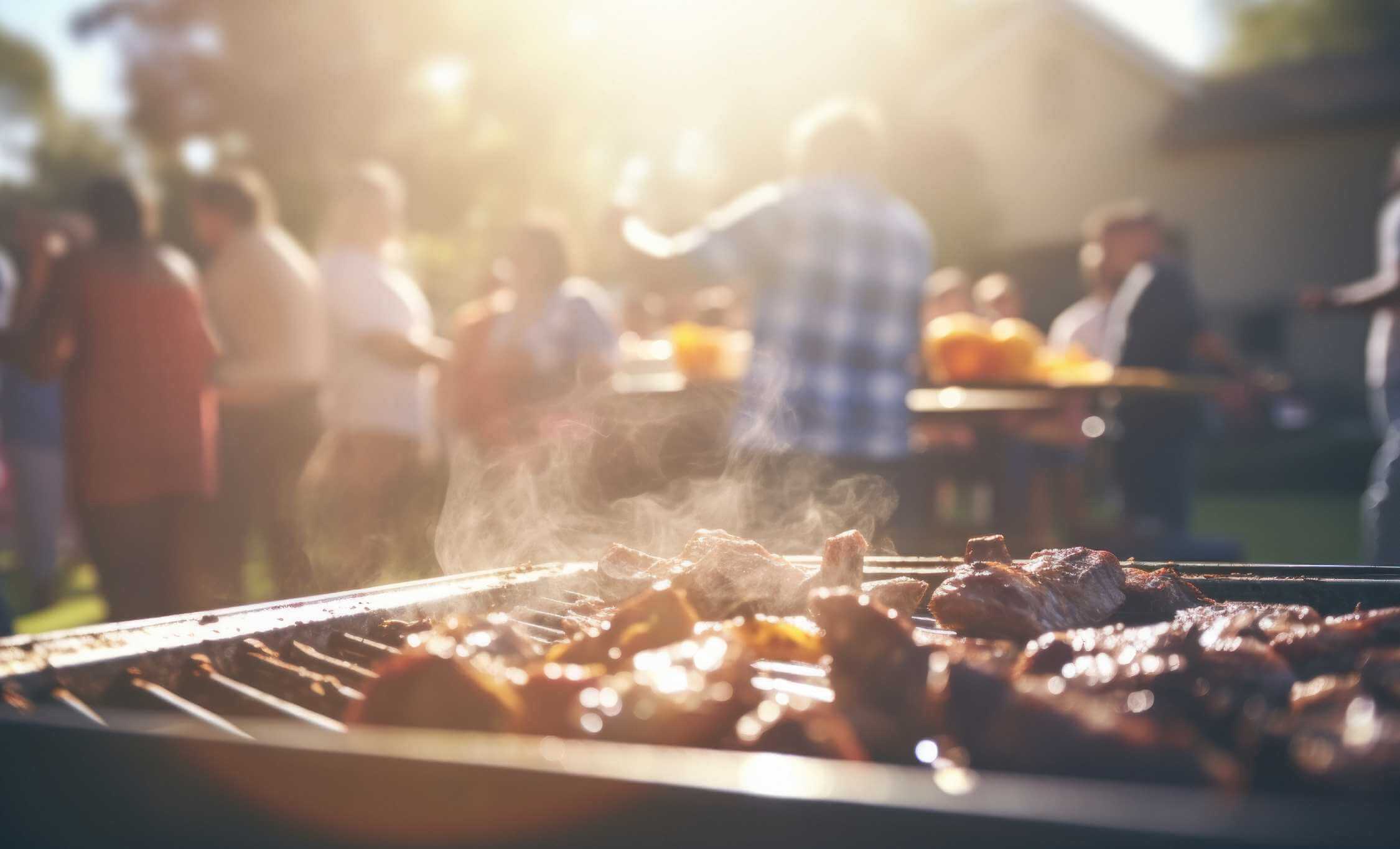 friends celebrating a party by having a barbecue in the backyard of the house. enjoying friendship and good company.